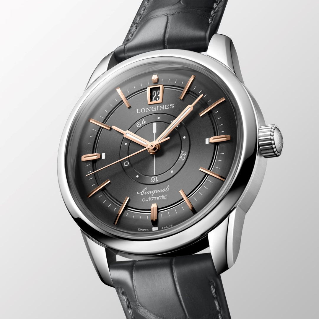 Longines Conquest Heritage Central Power Reverve 38 mm Antracit Attracite Stahl L1.648.4.62.2