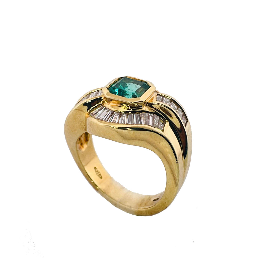 Capodagli anello oro giallo 18kt diamanti smeraldo 0074AG