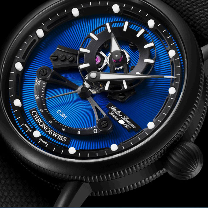 Chronoswiss orologio Open Gear Resec Blue On Black Limited Edition 50pezzi 44mm blu automatico acciaio finitura DLC nero CH-6925M-EBBK