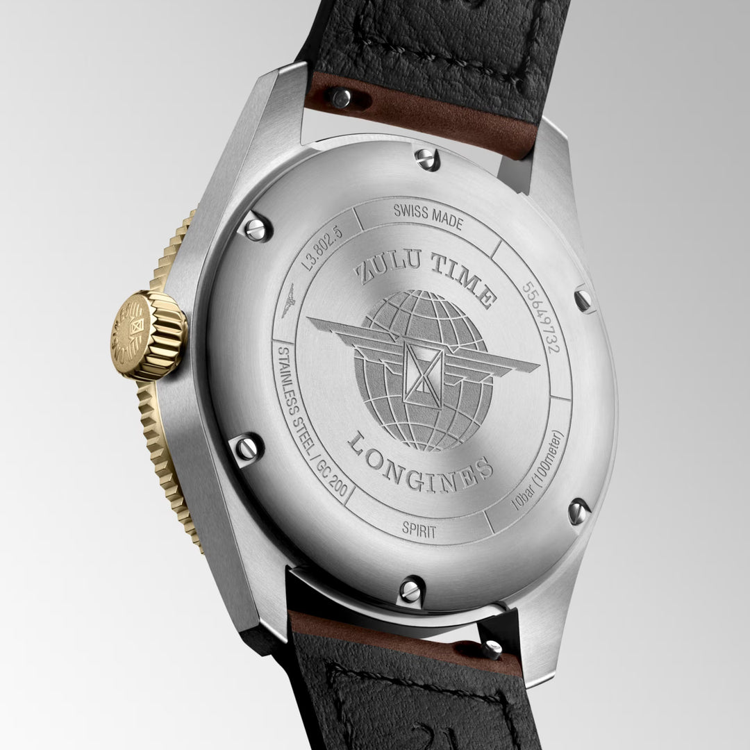 Longines Watch Spirit Zulu Zeit 39 mm schwarzer automatischer Stahl und gial gelb 18KT L3.802.5.53.2