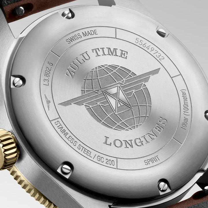 Longines orologio Spirit Zulu Time 39mm nero automatico acciaio e oro giallo 18kt L3.802.5.53.2