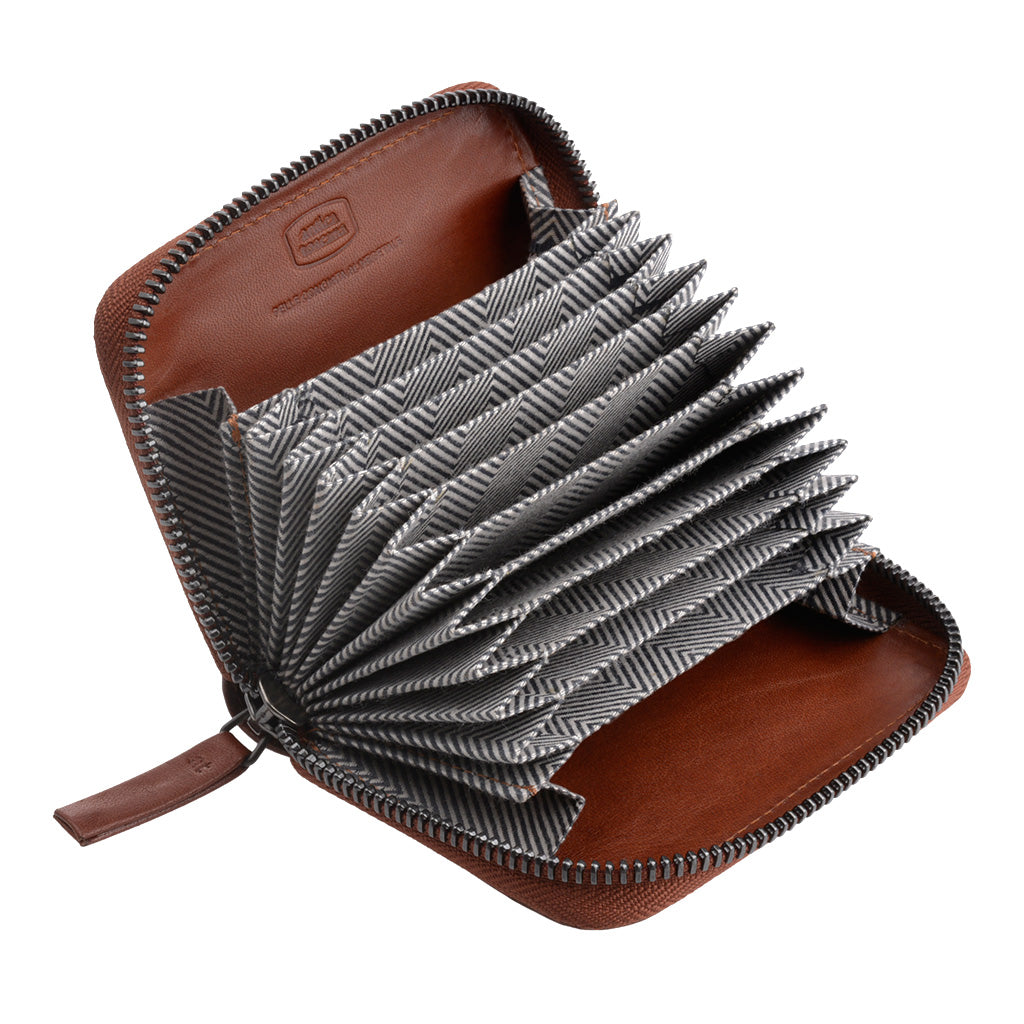 Antica Tuscany Credit Card Holder with Zip Around Zipper Round Genuine Leather and 11 Card Holder Pockets