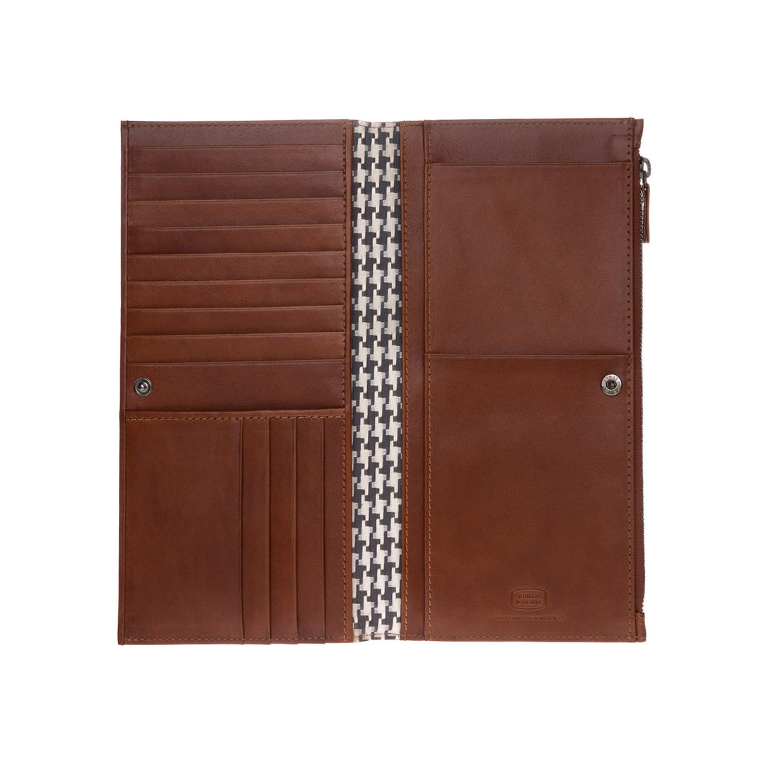 Antike Toskana Brieftasche Brieftasche große lange Kapazität in Vera -Leder mit Karten -Reißverschluss -Knopf und Dokumenten