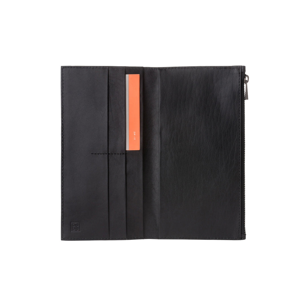 DUDU Men's Wallet Large Vertical Bifold Genuine Leather with Zipper Outdoor Zip Card and Banknote Holder