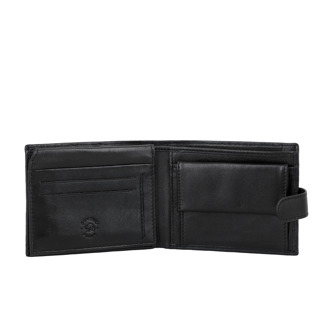 Nuvola Leather Portefeuille en cuir pour hommes avec fermeture à bouton zippée extérieure Intérieur et porte-monnaie