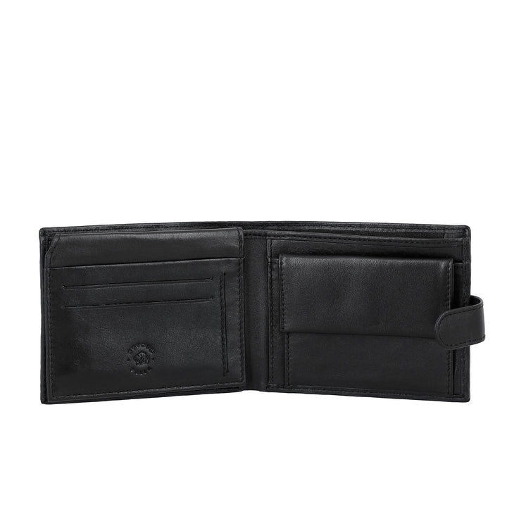 Nuvola Leather Portefeuille en cuir pour hommes avec fermeture à bouton zippée extérieure Intérieur et porte-monnaie