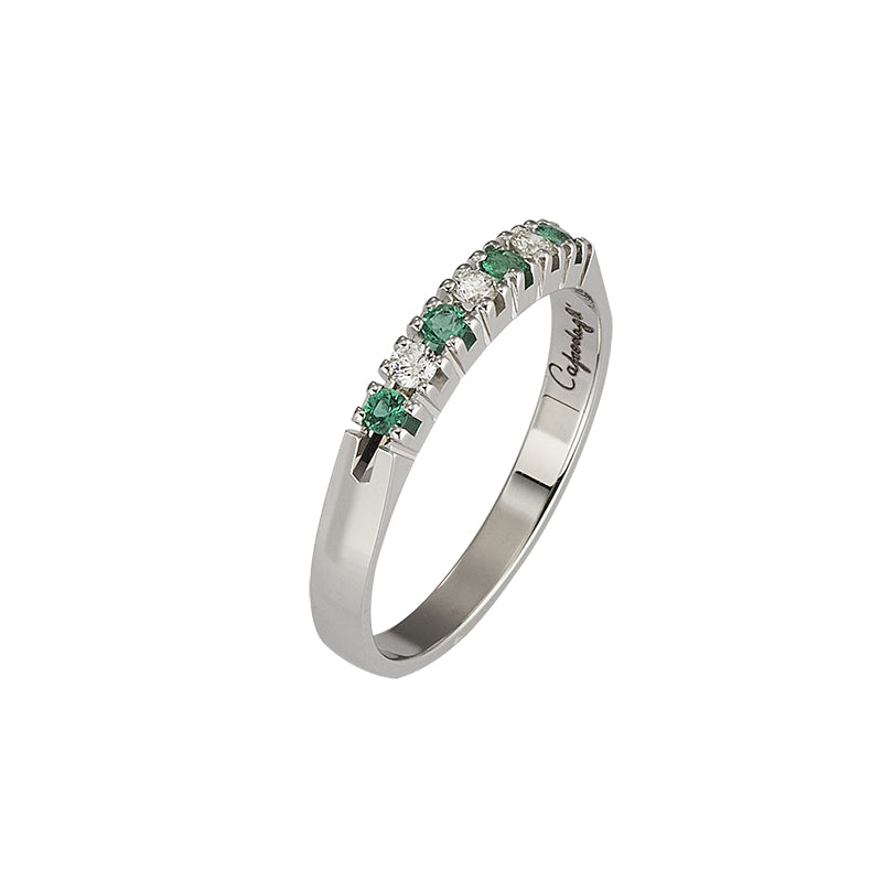 Capodagli anello fedina oro bianco 18kt 2,10g diamanti 0,09ct smeraldi 0,11ct 0057FP - Capodagli 1937