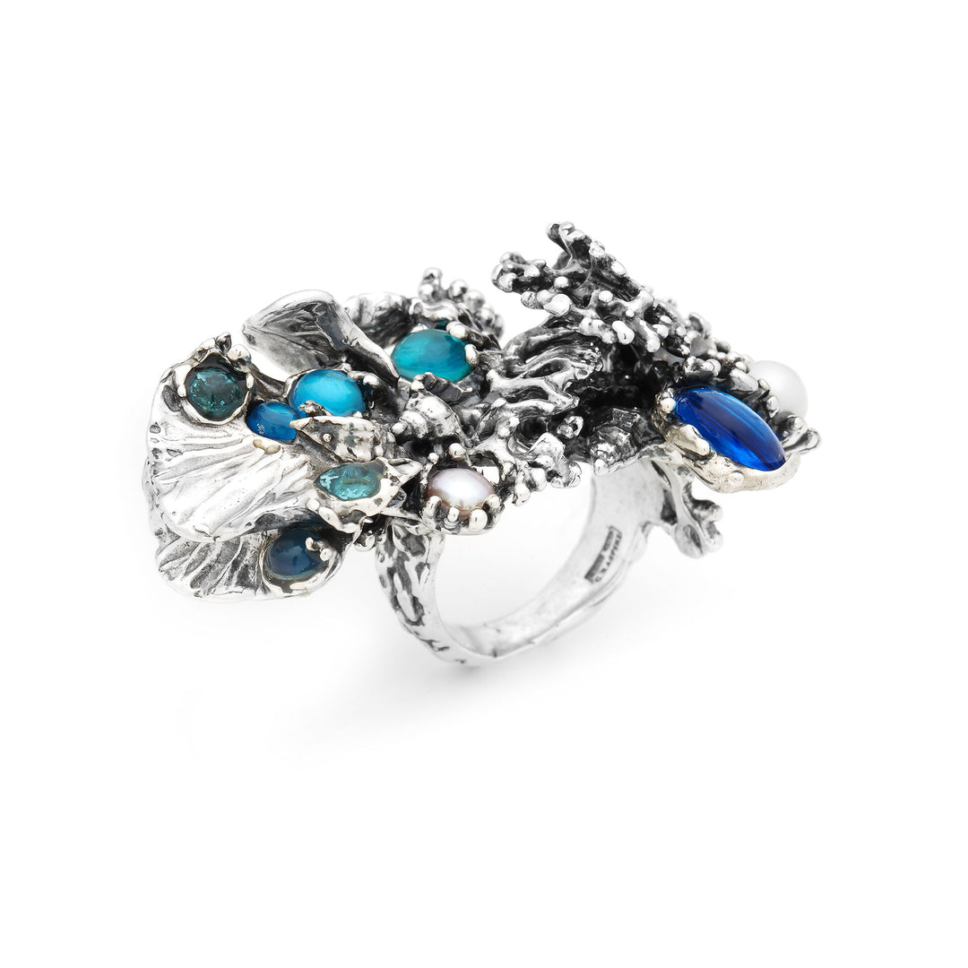 Giovanni Raspini Pacific Blue Reef Floral Jungle Ring Limited Edition 925 11631 Silver