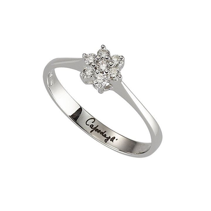 Capodagli anello a fiore Flores oro bianco 18kt diamanti 0,15ct 0130-1A - Capodagli 1937