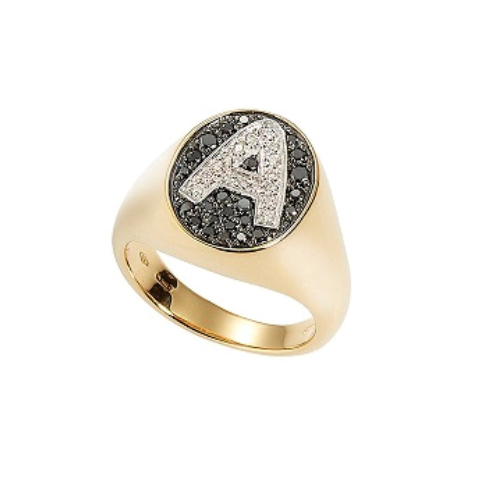 Sidalo anello chevalier A oro giallo 18kt diamanti bianchi black 0229A - Capodagli 1937
