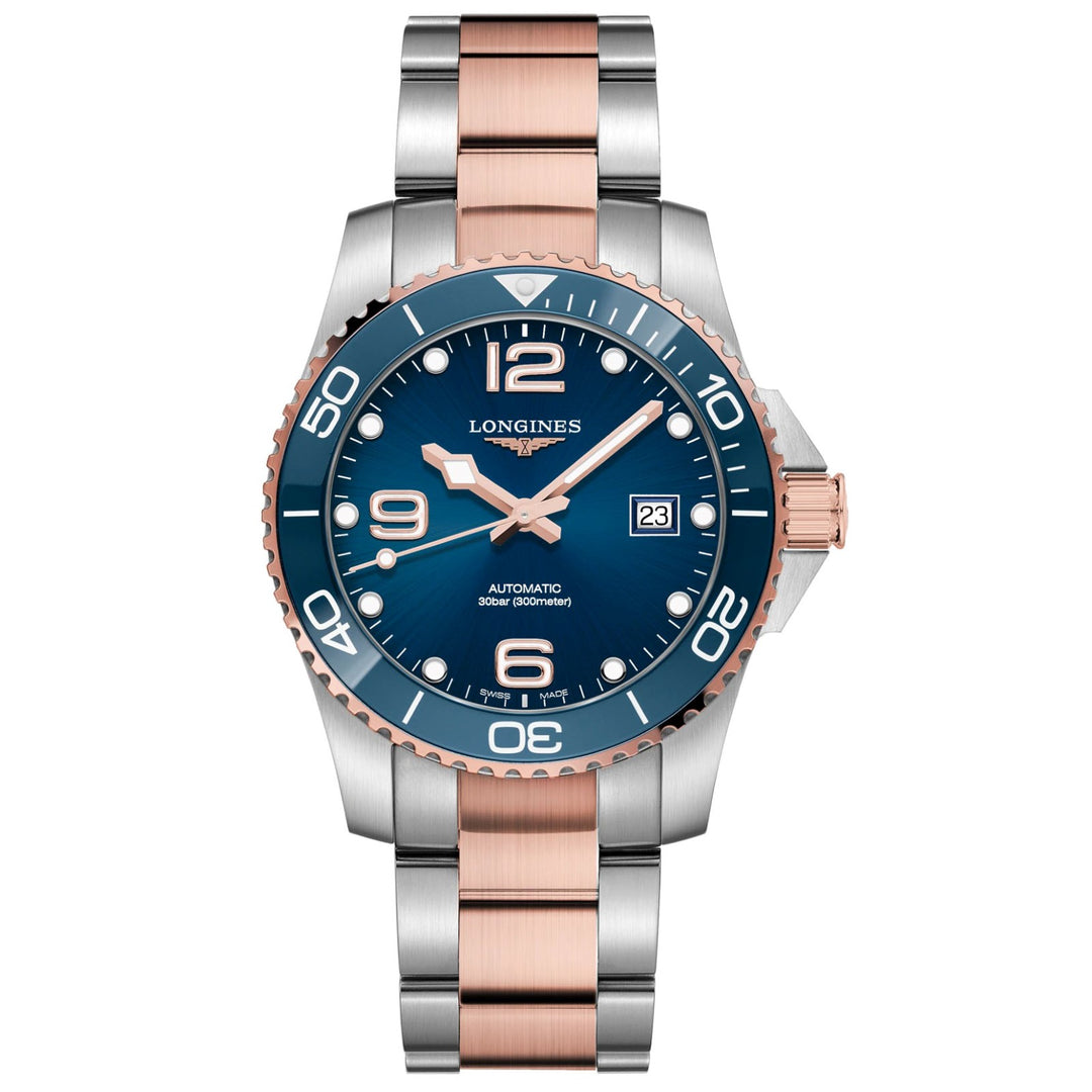 Longines watch HydroConquest 41mm blue automatic steel finishes PVD rose gold L3.781.3.98.7