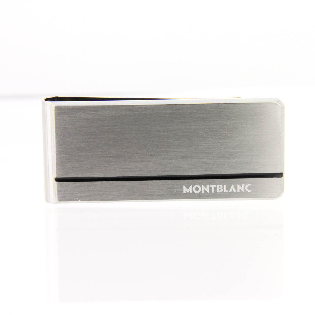Montblanc steel money clip with black lacquer strip and Montblanc engraving 113027