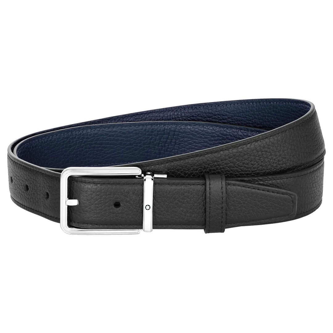Montblanc Belt 32mm Buckle Rectangular Leather Soft Grain Reversible Black/Blue 128766