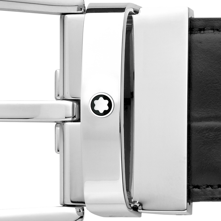 Montblanc belt 35mm buckle reversible horseshoe black leather smooth and printed 130016