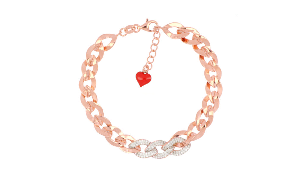 Hearts Milan Chain Bracelet Kisssss & Link Montenapoleone Collection 925 Silver Finish PVD Rose Gold 24919609
