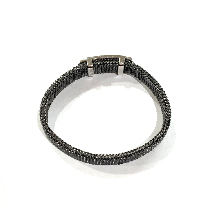 Idandi Elastic Bracelet Oval Silver 925 Steel Finish PVD Black Zircon Oval BR-ARG-0005