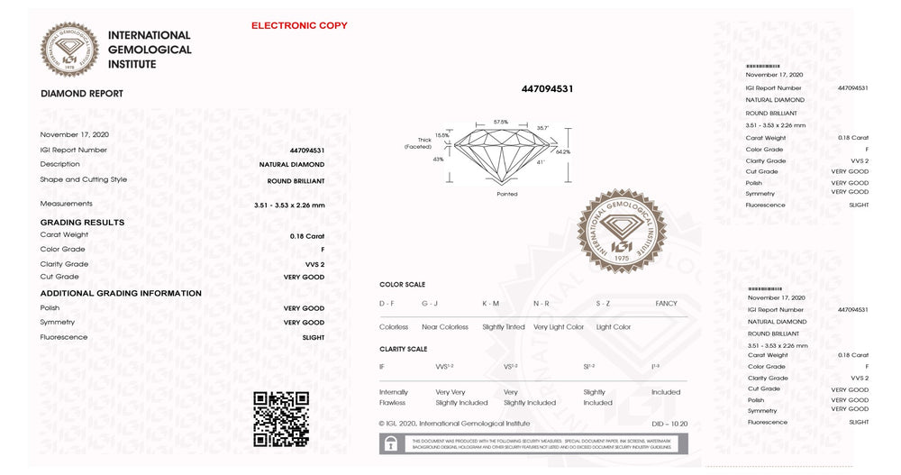 IGI diamante in blister certificato taglio brillante 0,18ct colore F purezza VVS 2 - Capodagli 1937