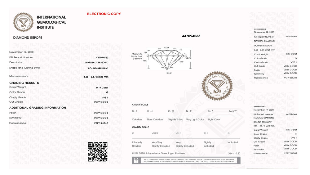 IGI diamante in blister certificato taglio brillante 0,19ct colore G purezza VVS 1 - Capodagli 1937