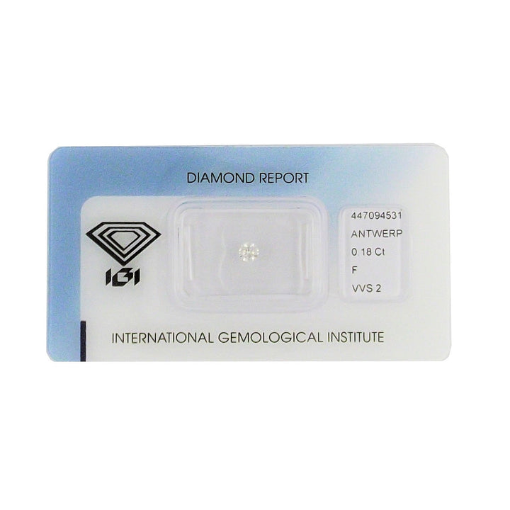 IGI diamante in blister certificato taglio brillante 0,18ct colore F purezza VVS 2 - Capodagli 1937