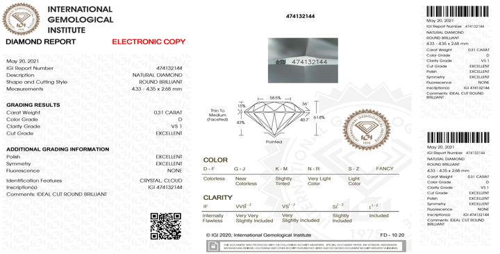 IGI diamante in blister certificato taglio brillante 0,31ct colore D purezza VS 1 - Capodagli 1937