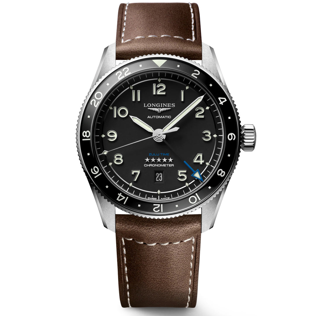 Reloj Longines Spirit Zulu Time 42mm negro acero automático L3.812.4.53.2