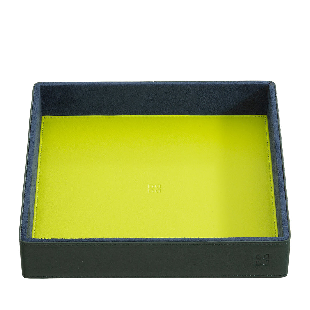 DuDu Empatatachetisch in farbenfrohe Leder -Design -Eingangstür mit Gegenständen mit Geschenkbox
