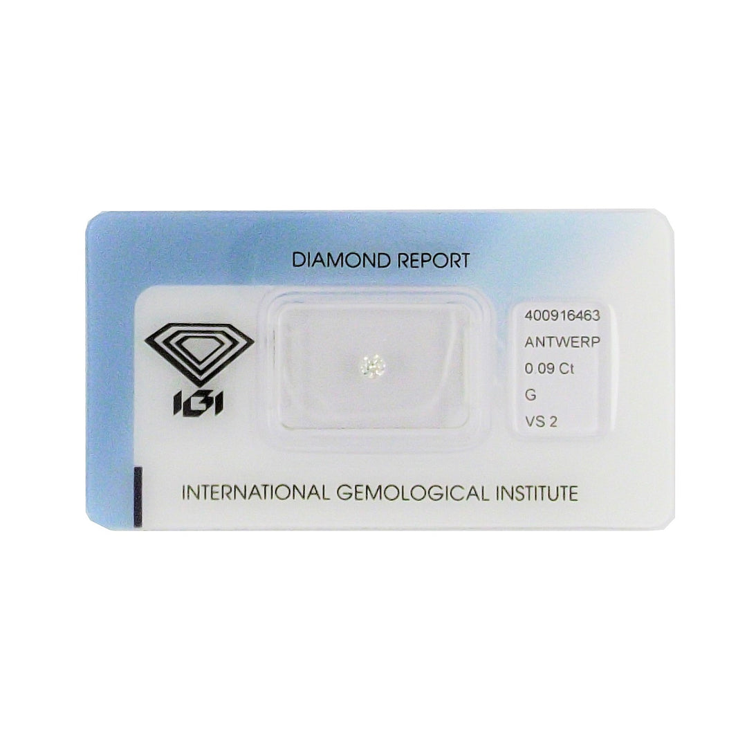 IGI diamante in blister certificato taglio brillante 0,09ct colore G purezza VS 2 - Capodagli 1937