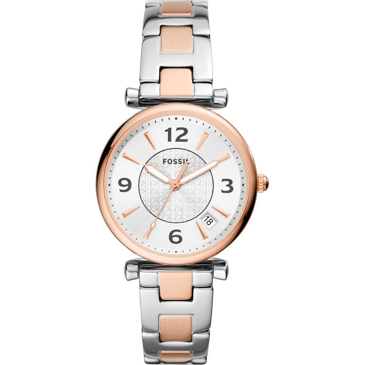 Fossil watch Carlie 35mm silver quartz steel finishes PVD rose gold ES5156