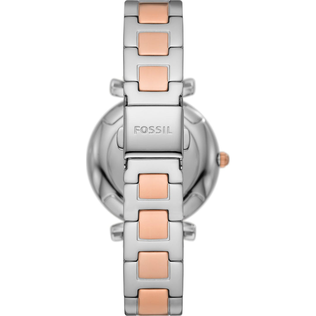 Fossil orologio Carlie 35mm argento quarzo acciaio finiture PVD oro rosa ES5156