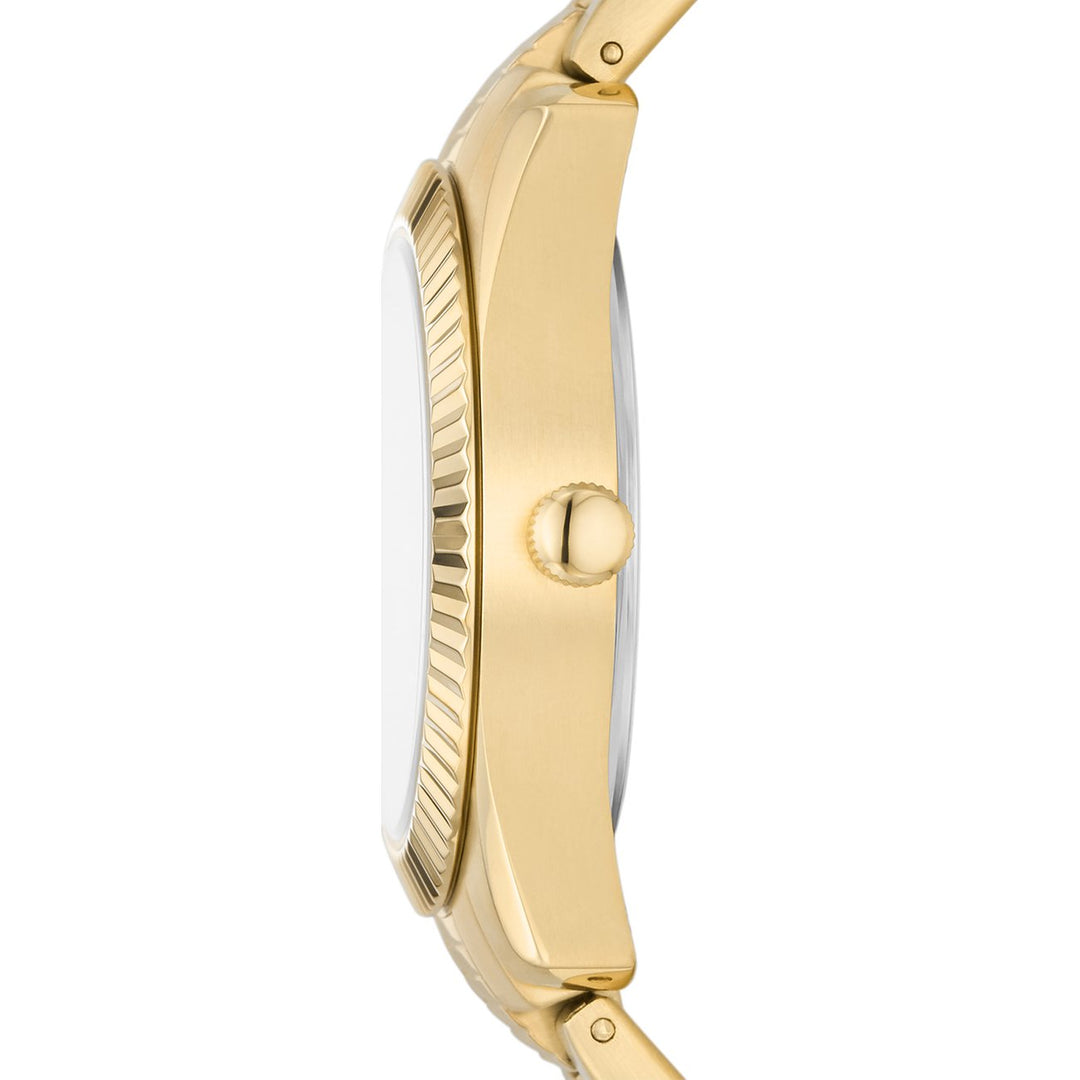 Fossil Scarlette Watch 32mm Silber Quarz Stahl Finish PVD Gelbgold ES5199