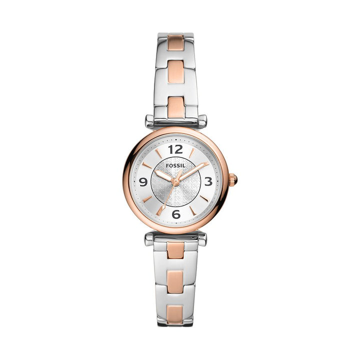 Reloj Fosssil Carlie 28 mm de plata acabado de acero de cuarzo PVD oro rosa ES5201