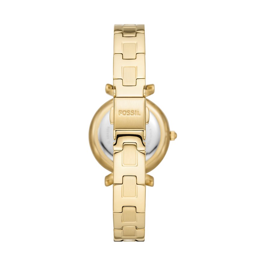 Reloj Fosssil Carlie 28 mm plateado acabado de acero de cuarzo PVD oro amarillo ES5203