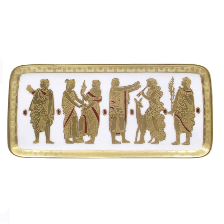 Morbelli Italy vassoio oreficeria su porcellana 15x32cm incisa a l'acquaforte decoro in oro zecchino A-FRO19-W - Gioielleria Capodagli