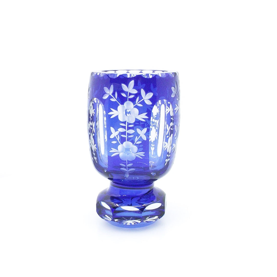 Bicchiere in vetro blu stile Biedermeier molato e inciso a mano A-S2429-B - Gioielleria Capodagli