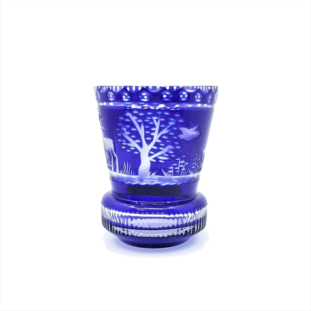 Bicchiere in vetro blu stile Biedermeier molato e inciso a mano A-S2429-C - Gioielleria Capodagli