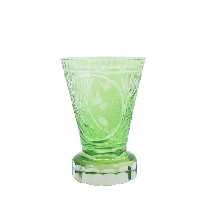 Bicchiere in vetro verde stile Biedermeier molato e inciso a mano A-S2429-D - Gioielleria Capodagli