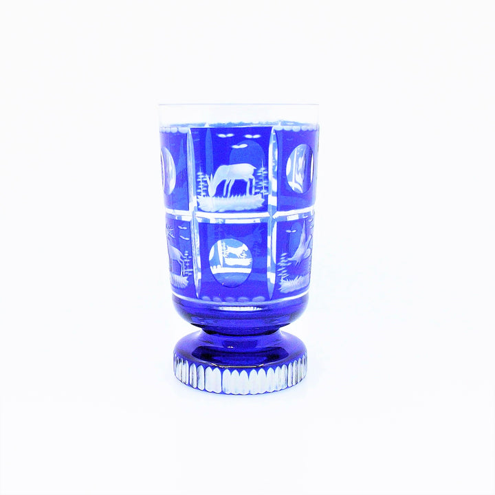 Bicchiere in vetro blu stile Biedermeier molato e inciso a mano A-S2429-E - Gioielleria Capodagli