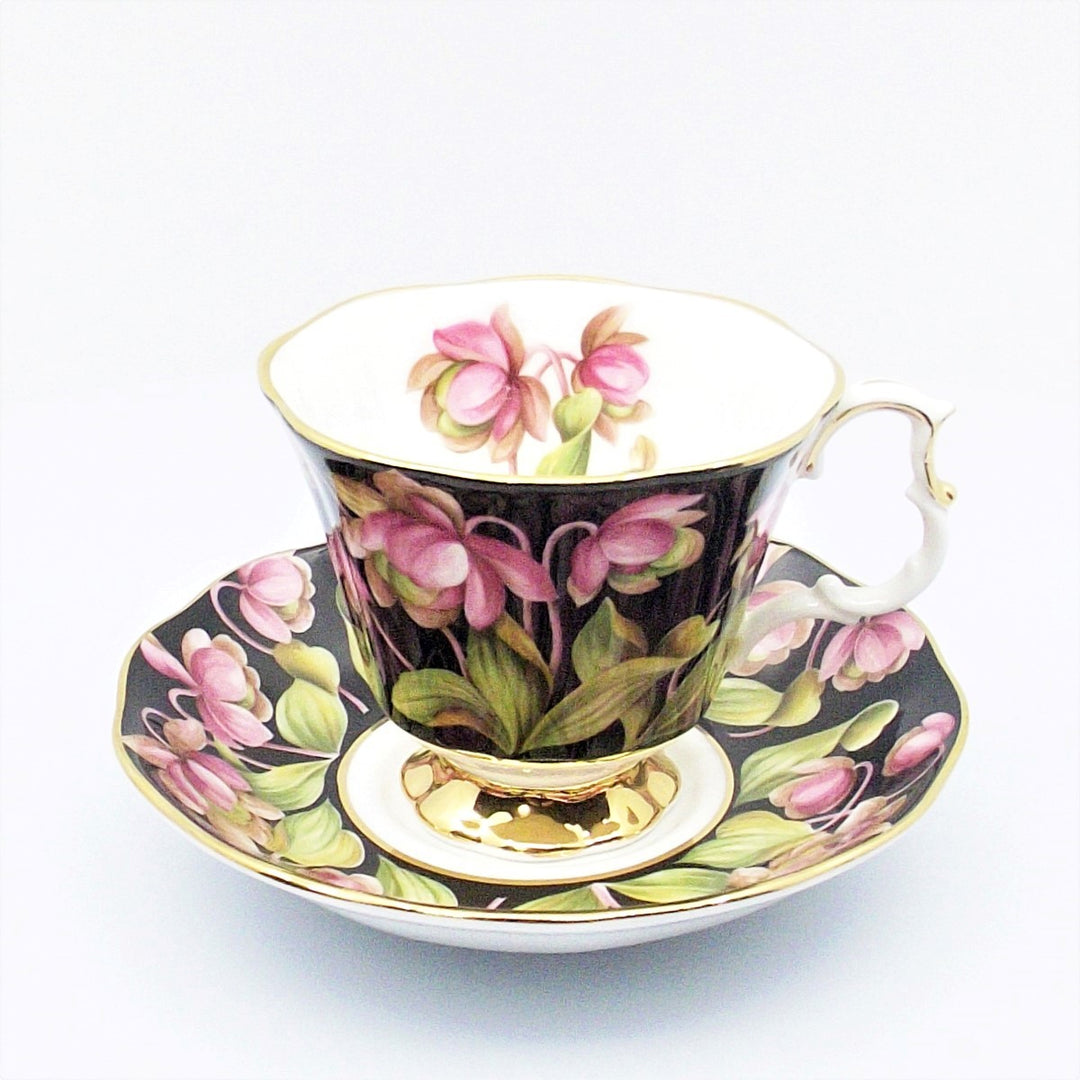 Royal Albert tazza da té Pitcher Plant porcellana inglese decori smalto finiture oro fiore A-S885-3 - Gioielleria Capodagli