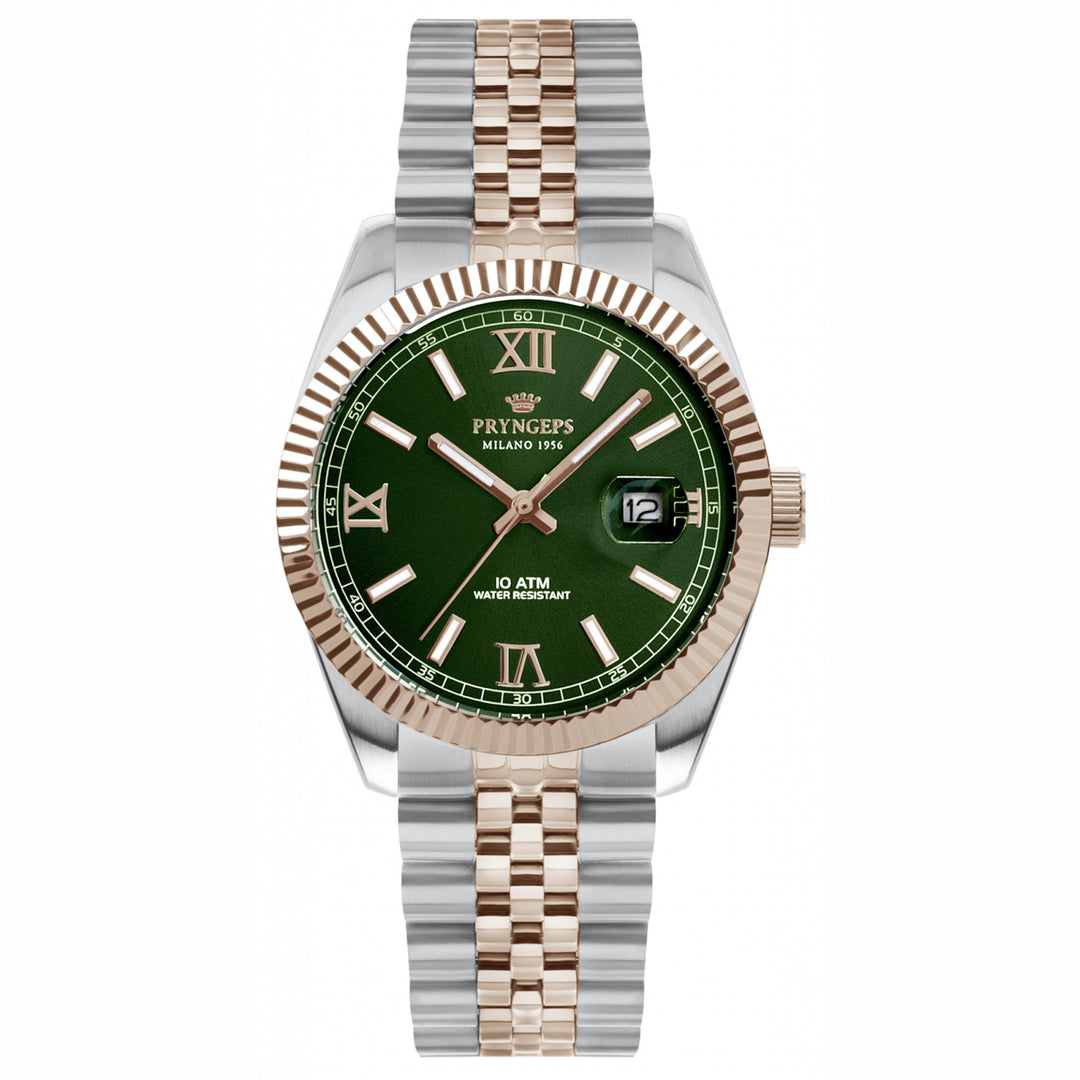 Reloj Pryngeps Erre X 32mm acero verde acabados PVD oro rosa cuarzo A822/2 VE