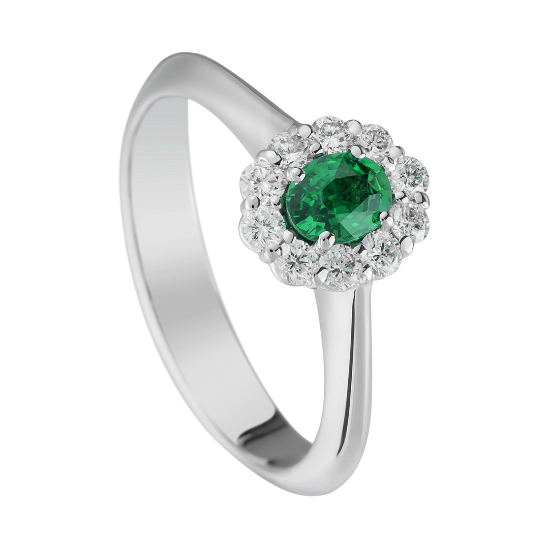 Golay Emerald Ring 5X4 Oval and Diamonds