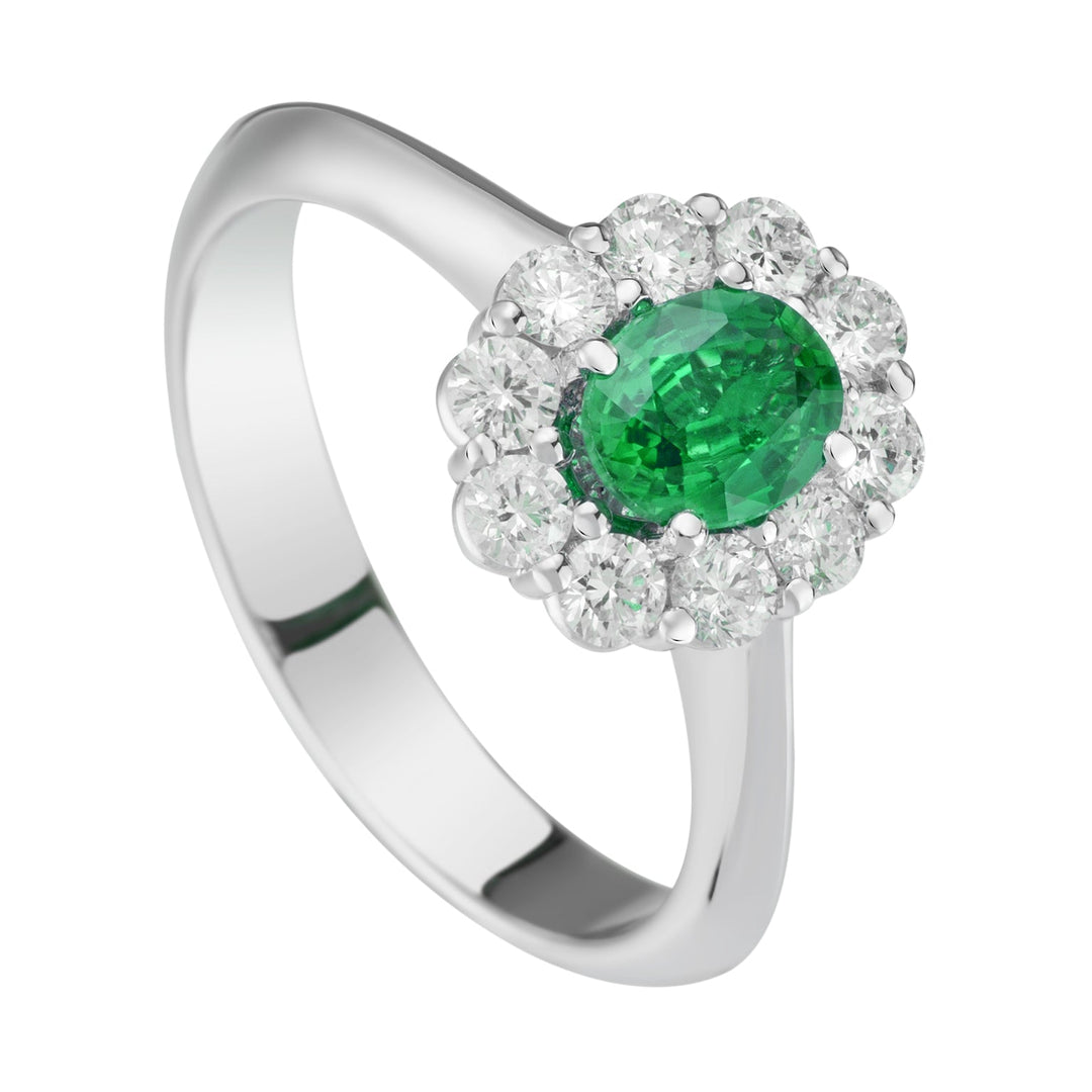 Golay Emerald Ring Oval 6X5 and Diamonds