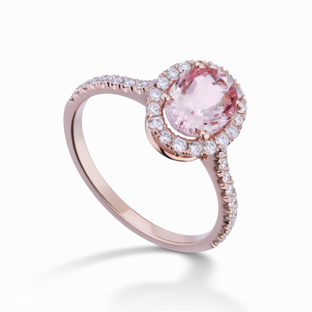 Golay Ring Morganite Oval and Diamonds