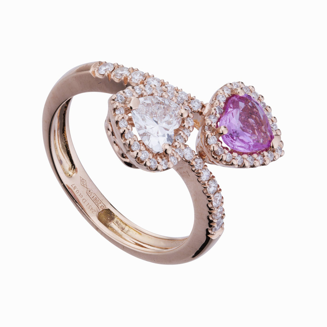 Golay Contrarier Diamond Ring mit rosa Saphiren