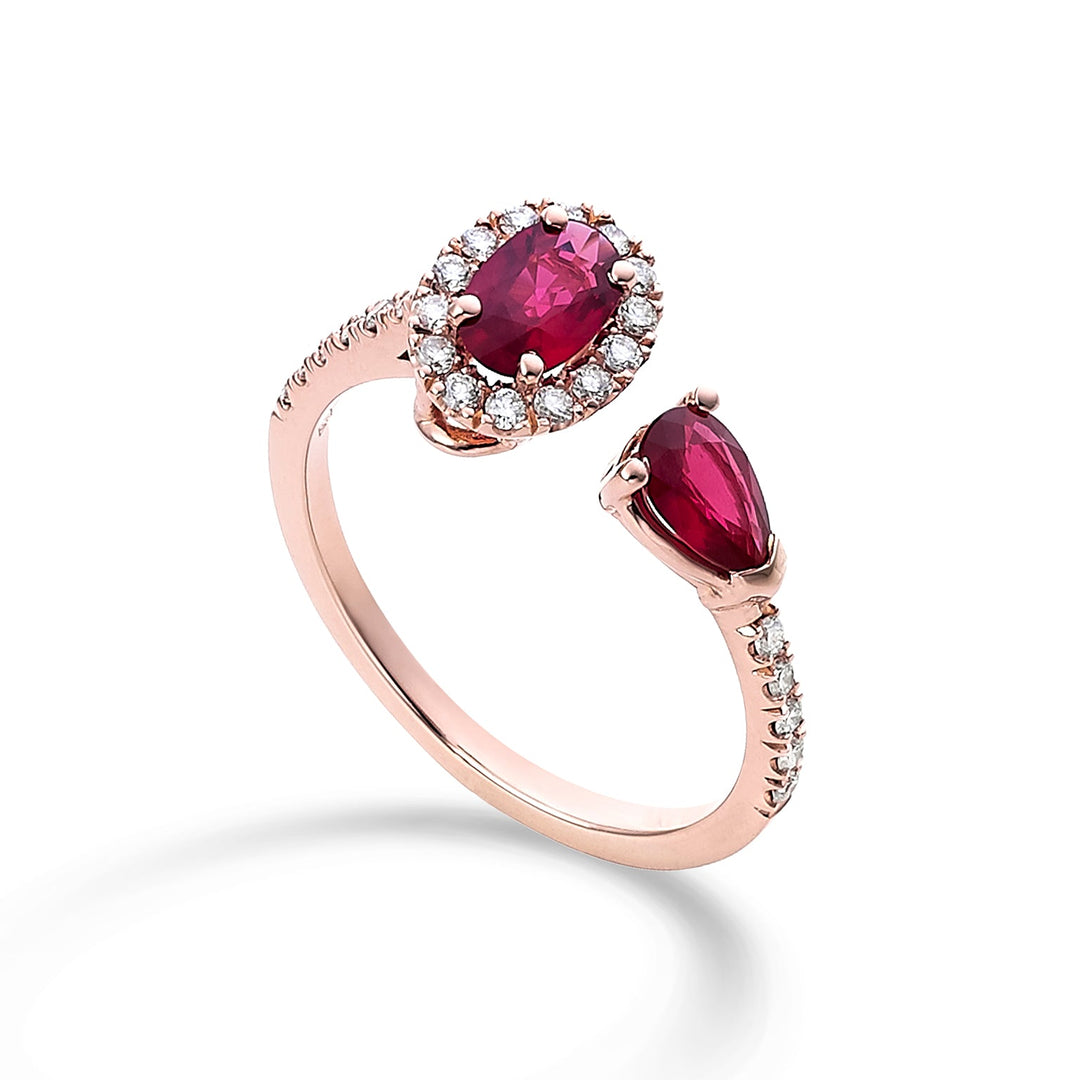 Golay Ring Contrarier Ruby Oval and Drop 6X4