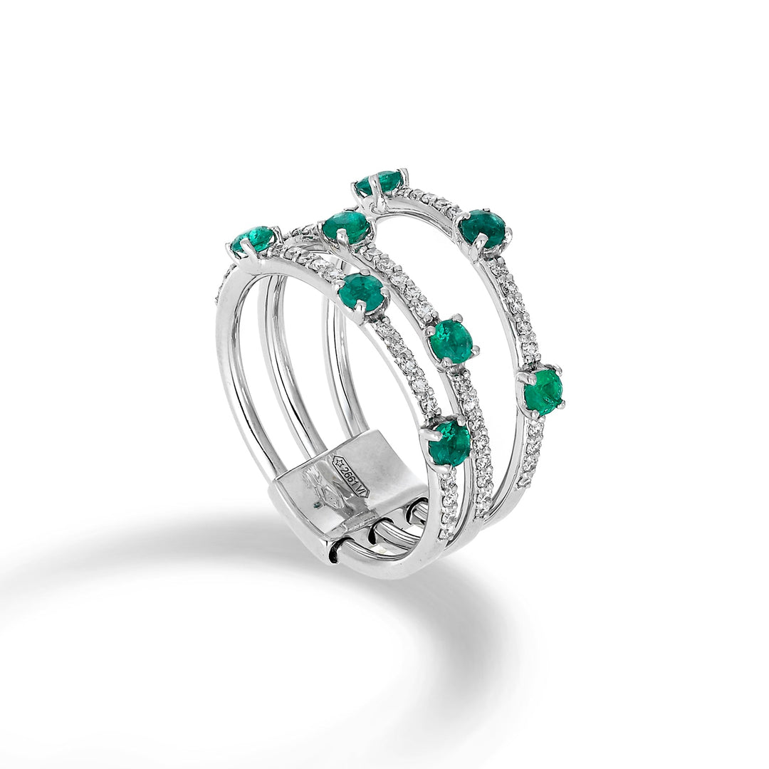 Golay Ring 3 Rows With Diamonds and Emeralds