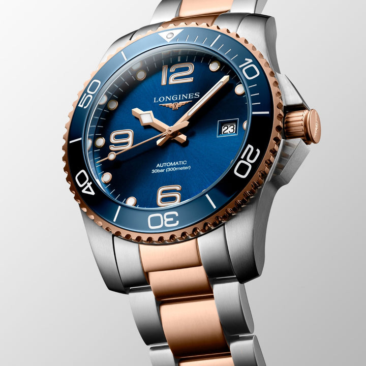 Longines watch HydroConquest 41mm blue automatic steel finishes PVD rose gold L3.781.3.98.7