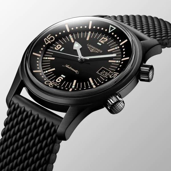 Longines orologio The Longines Legend Diver Watch 42mm nero automatico acciaio finitura PVD nero L3.774.2.50.9 - Capodagli 1937
