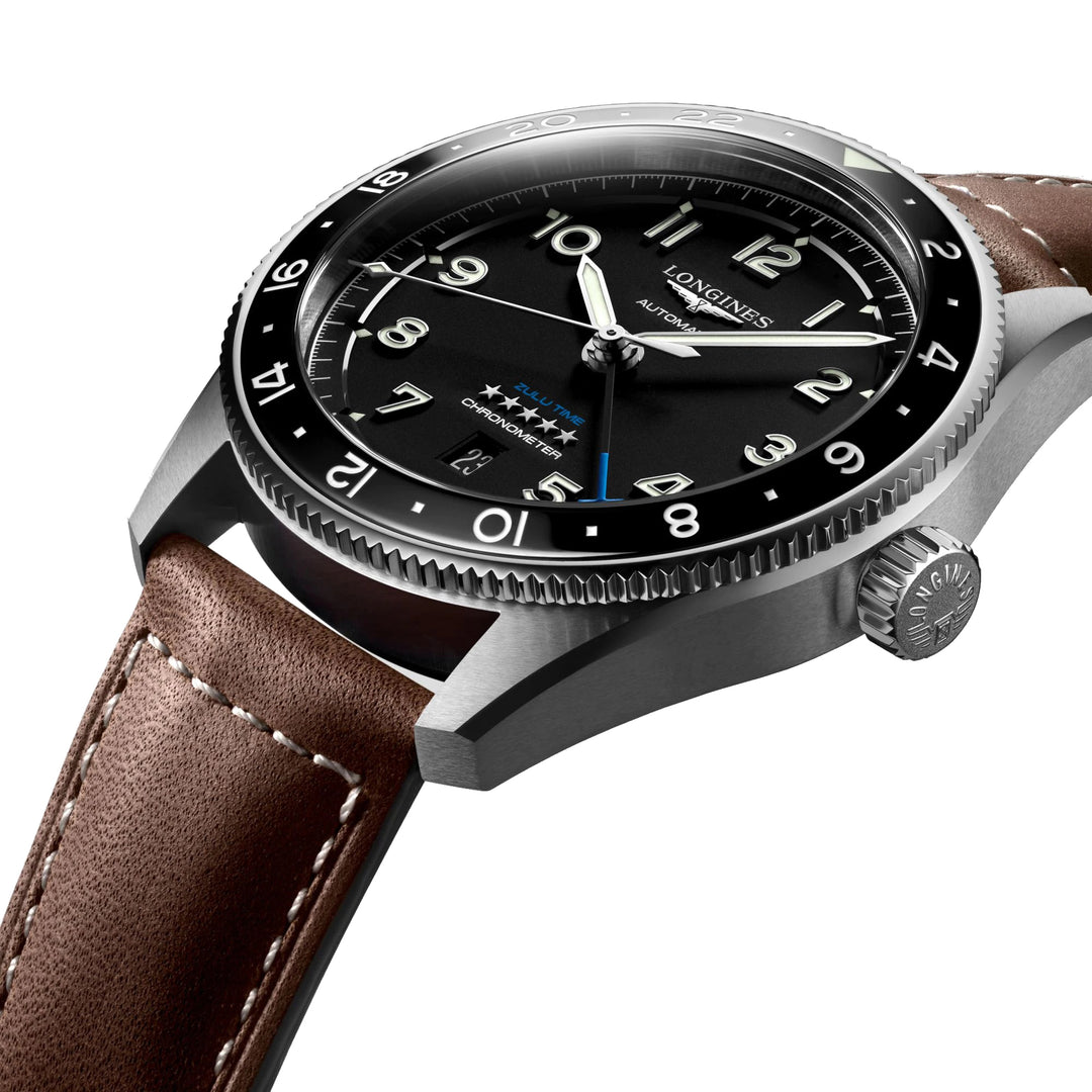 Longines Watch Spirit Zulu Zeit 42 mm schwarzer automatischer Stahl L3.812.4.53.2