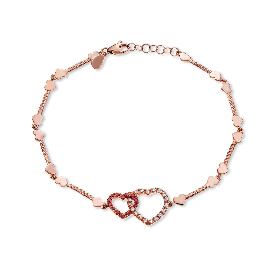 Golay bracelet with hearts and hearts hooked diamonds and rubies