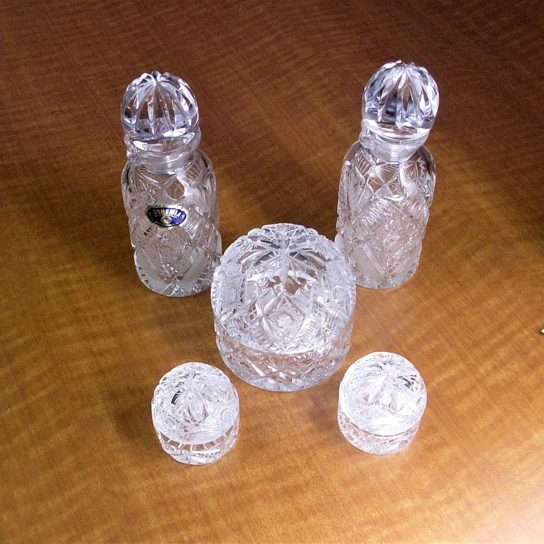 Crystal BOHEMIA ménage olio aceto cristallo molato a mano  A-0968 - Gioielleria Capodagli